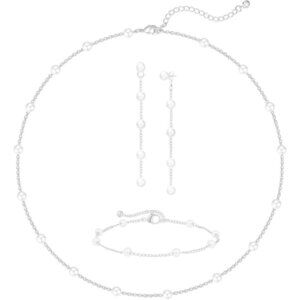 Gold Jewelry Set Silver Women Dainty Pearl Choker Earrings Bracelet Wedding Gift